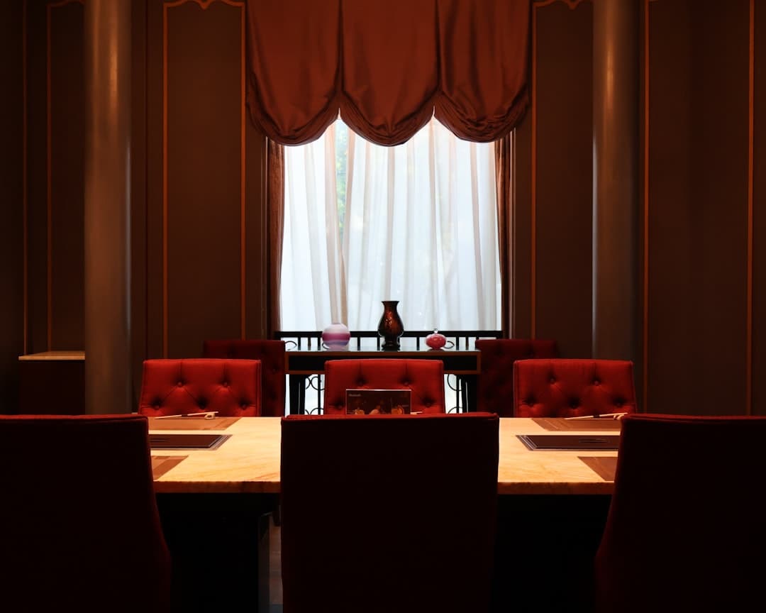 Elegant restaurant interior with dark ambiance