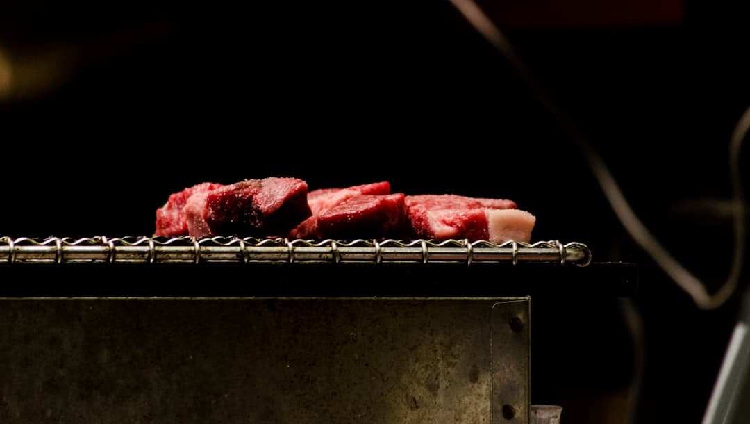 Beef steak in a moody restaurant setting