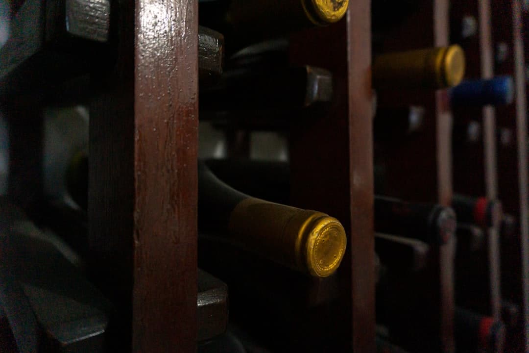 Wine bottles in a dark cellar