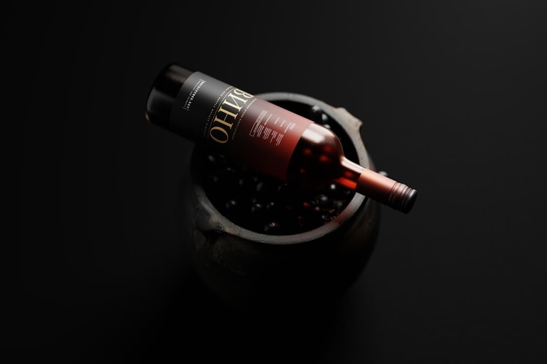 Wine label close up on dark background